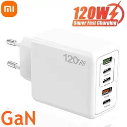 샤오미 120W 고속 충전 USB C 타입 충전기, PD QC 3.0 USB C 충전기, EU, US, UK 플러그 어댑터, 아이폰, 화웨이, 삼성용, 5 포트