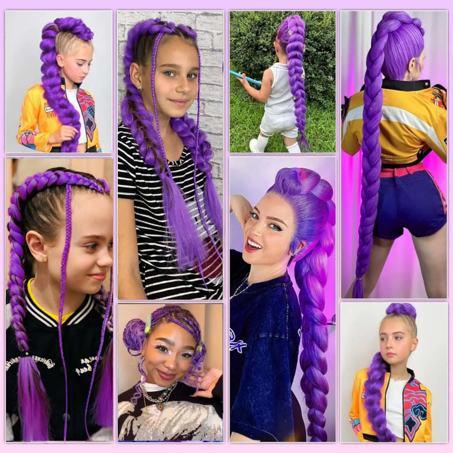 وصلات شعر تجديل أرجوانية طويلة بطول 24 بوصة لضفائر شعر رومي تجديل للحفلات التنكرية، جديلة متعددة الألوان