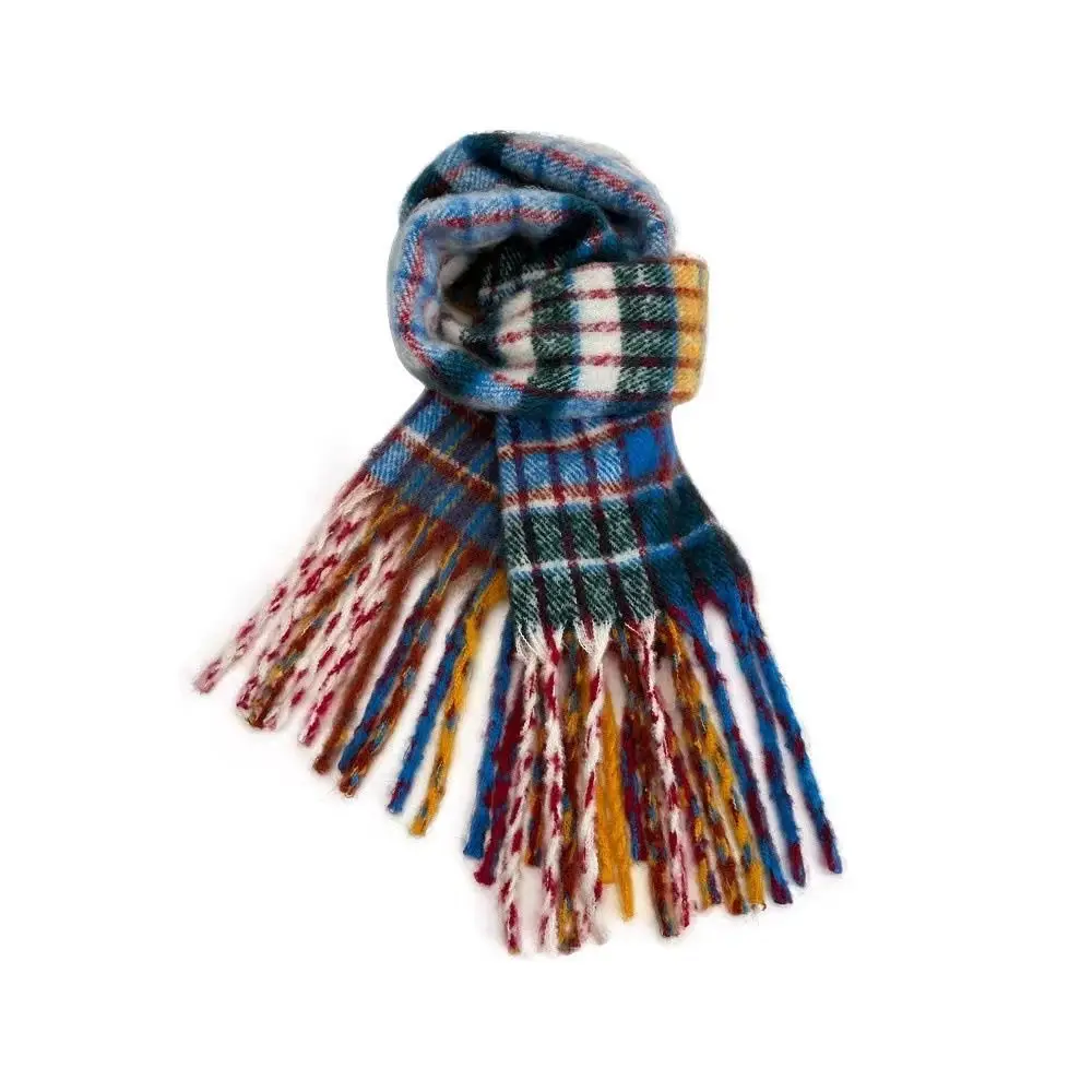 

Tassel Plaid Wool Scarf Rainbow Color Plush Winter Cashmere Scarves Korean Style Scarves Cashmere Shawl Long Shawl Women/Men