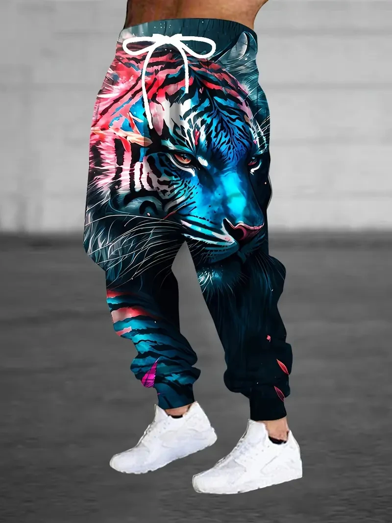 

Men's fashionable 3D tiger print jogging pants with drawstring and pockets, casual sports pants, fashionable pants