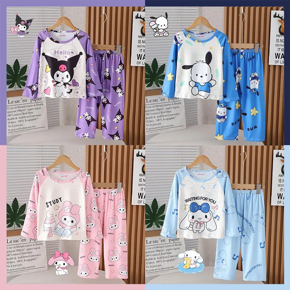 Summer Kawaii Kuromi Cinnamoroll Kids Thin Pajamas Cartoon Sanrioed Girl Long Sleeves Pants Pajama Set for Children's Homewear