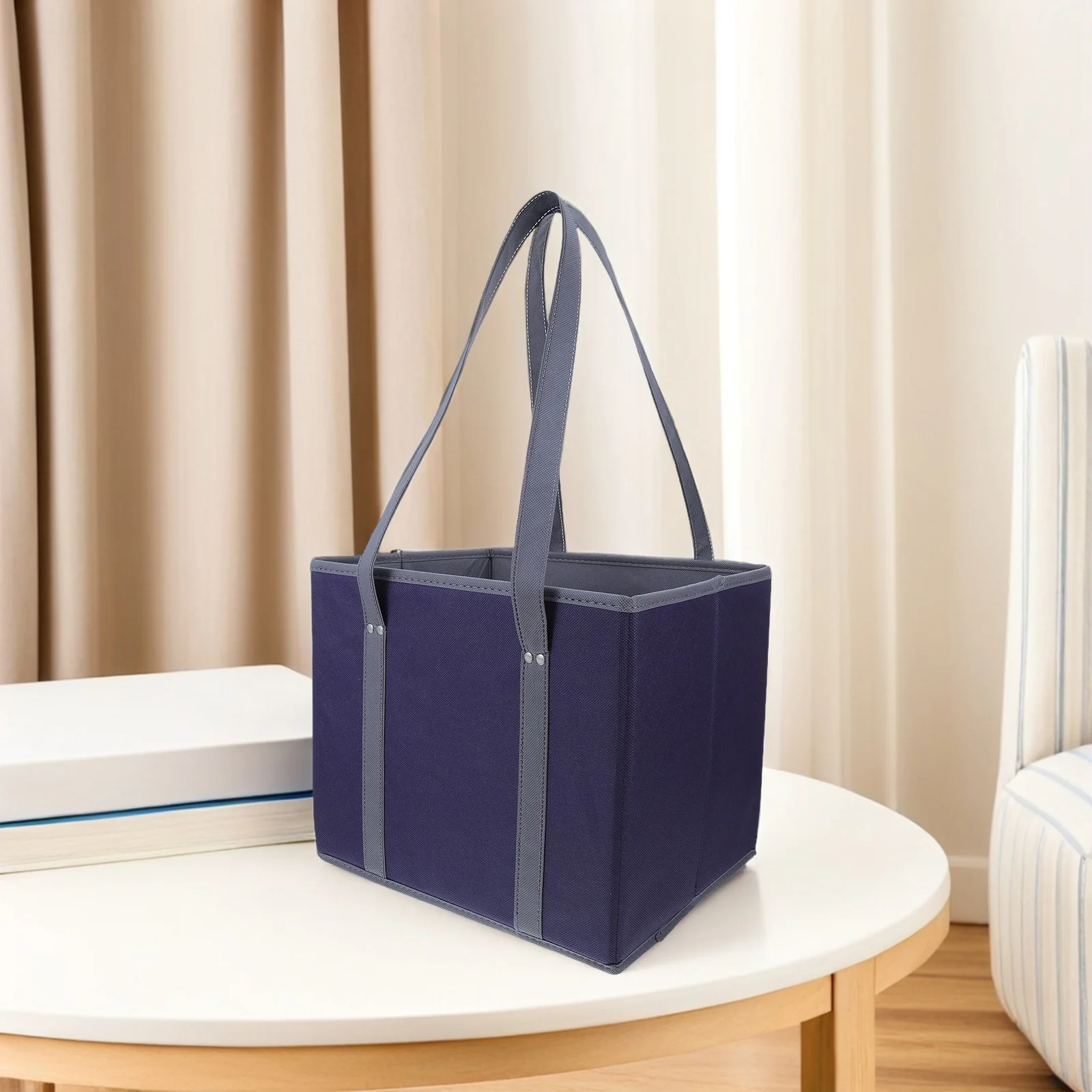 حقيبة تسوق كبيرة محمولة باليد قابلة لإعادة الاستخدام من القماش أكياس البقالة للنساء صندوق الوقوف على شكل صندوق تخزين محمول قابل للغسل #1