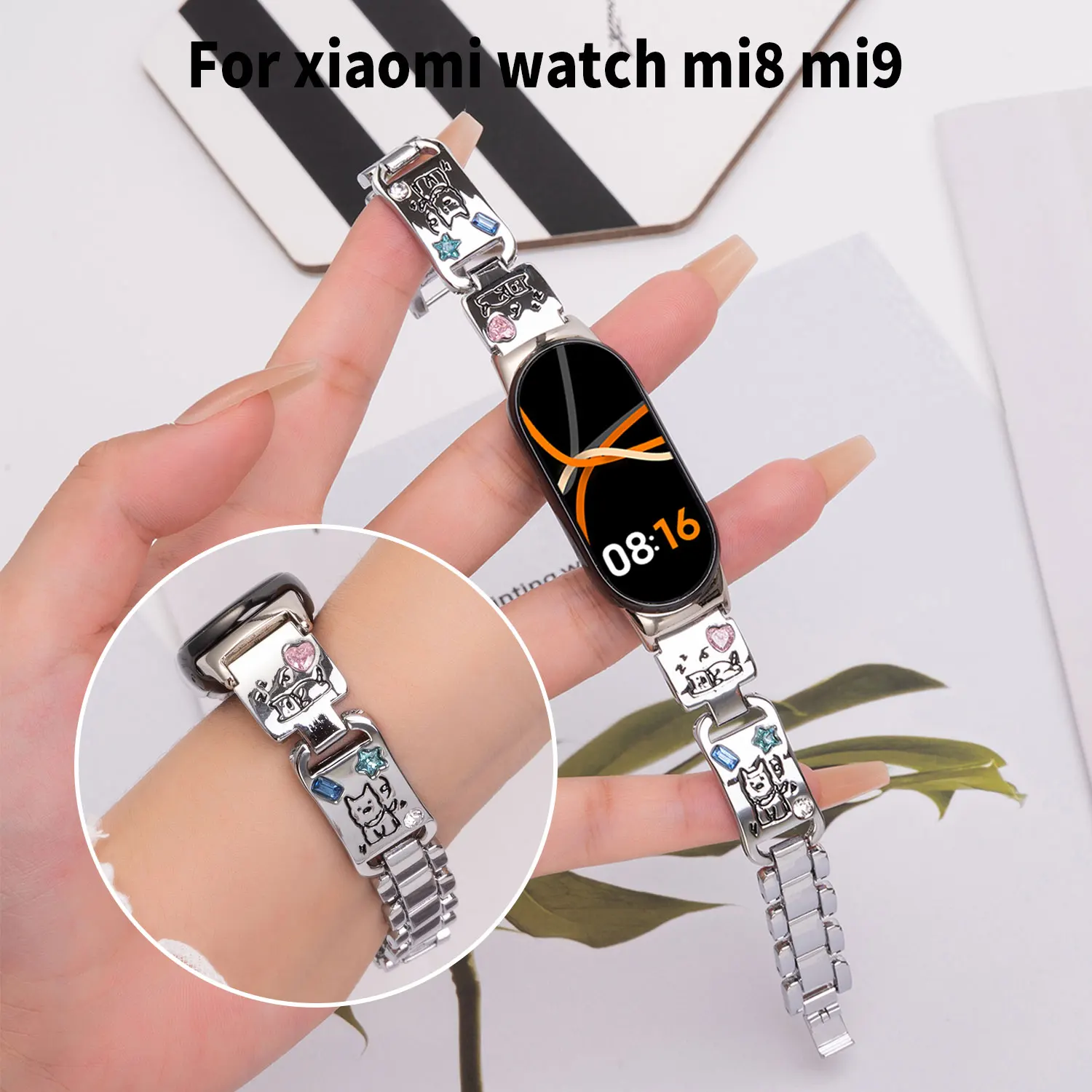 

Cute Puppy for Mi Band 8 Strap mi9 8por Metal Stylish for Huawei Watch fit 3 strap Women's Watch accessories