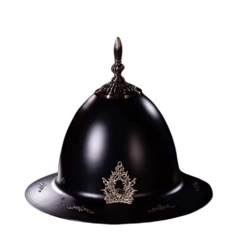 Chinese Ming Dynasty Royal Guards Hat Mens Iron Helmet Flying Saucer Helmet Conical Hats Cymbal Hat Helmet Hanfu Large Round Cap