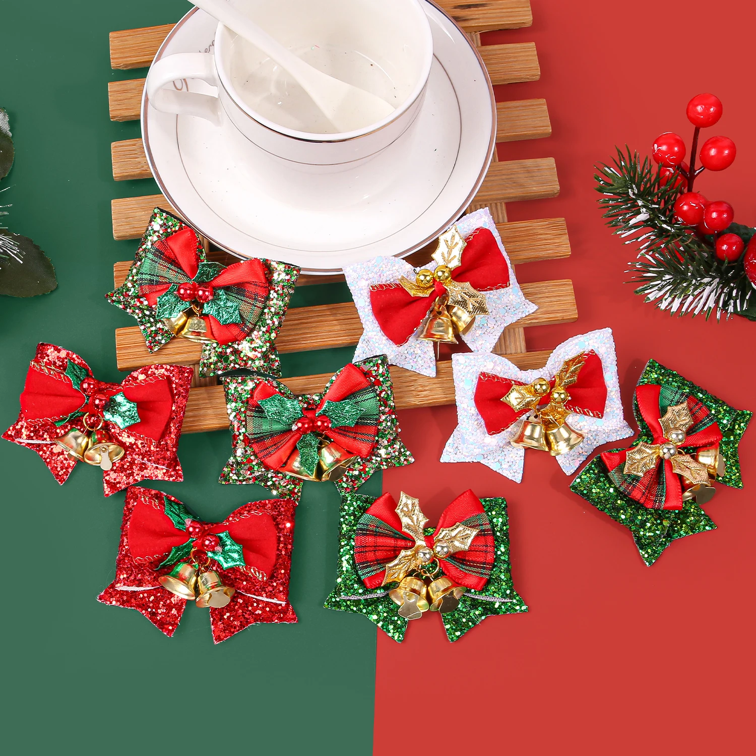 

8pcs Bell Bow Hairpin For Girls Fashion Cute Barrettes For Kids Women Christmas Party Deco Hair Accessories