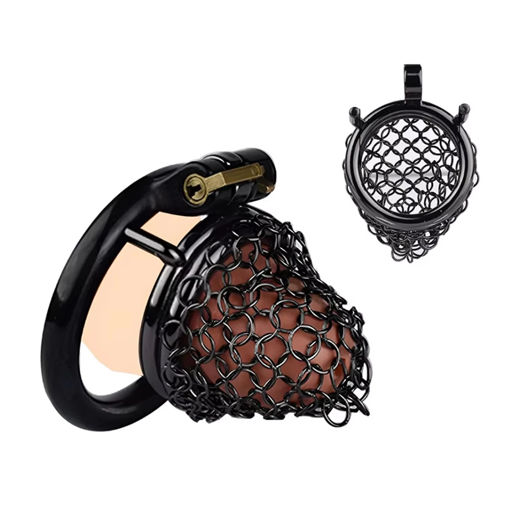FRKO Short Black Hollow Mesh Male Chastity Cage Stainless Steel Penis Ring Lockcock BDSM Sex Toys For Men Adult Sexshop 18+