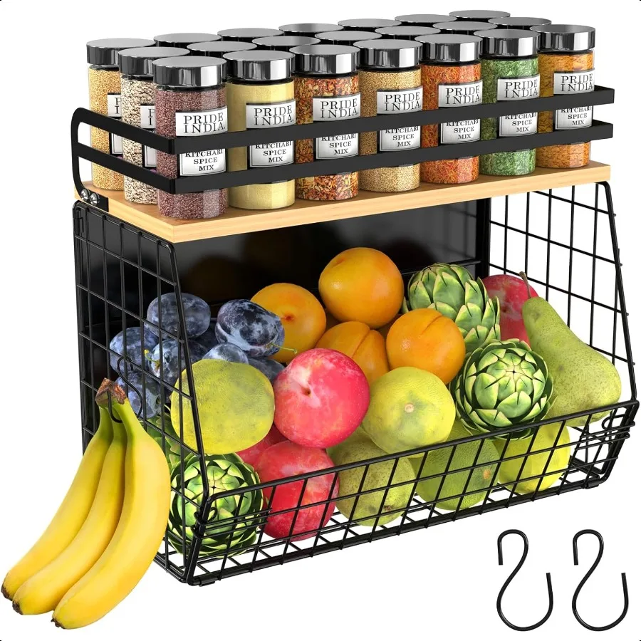 

Heavy Duty Magnetic Shelf for Fridge with Wood Lid Fruit Potato and Onion Storage Bins Magnetic Spice Rack for Refrigerator Pan