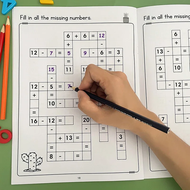 Matemática crossword quebra-cabeças adição subtração multiplicação divisão criss cross jogo matemática livro de trabalho montessori para crianças idades 5-8