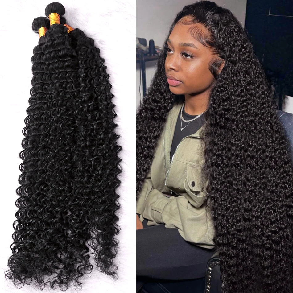 30 32 Inch Loose Deep Wave Human Hair Weaves Bundles 3 4 Bundles Raw Hair Extensions Brazilian Curly Double Weft Wholesale