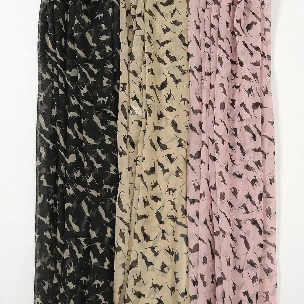 

Colorful Women Girls Chiffon Scarf Graffiti Gift Cartoon Cat Printed Scarf Luxury Brand Design Kitten Shawl Scarf