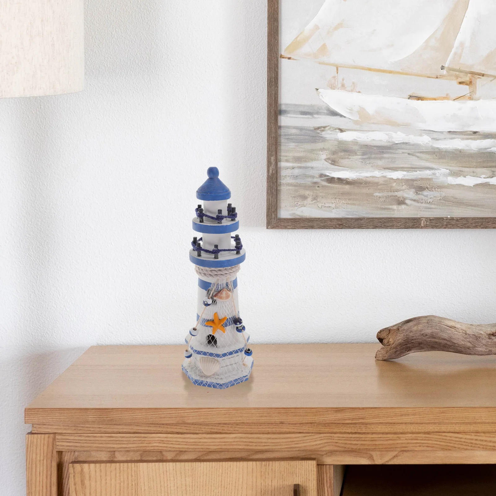 

Mediterranean Style Wooden Lighthouse Ornament Nautical Coastal Decor Home Desktop Decoration for Hallway Bedroom