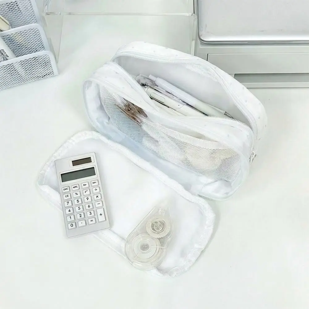 Durable Kawaii Cat Pencil Case Snowflake Pattern Portable Pencil Pouch Large Capacity Stationery Organizer Students