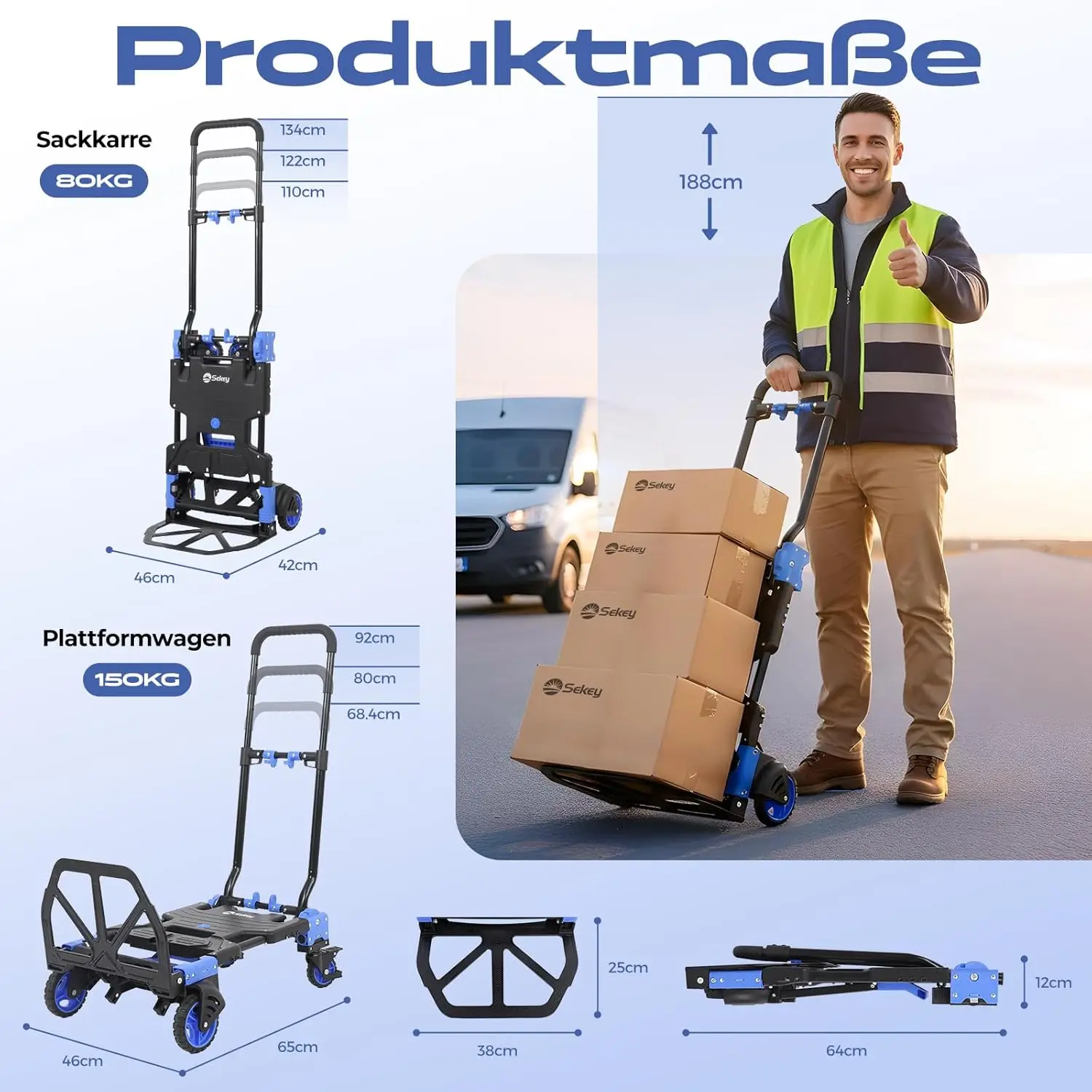 شاحنة ومنصة قابلة للطي 2 في 1، سعة تحميل 150 كجم، خفيفة الوزن، عربة نقل قوية، عجلات تحمل مزدوجة