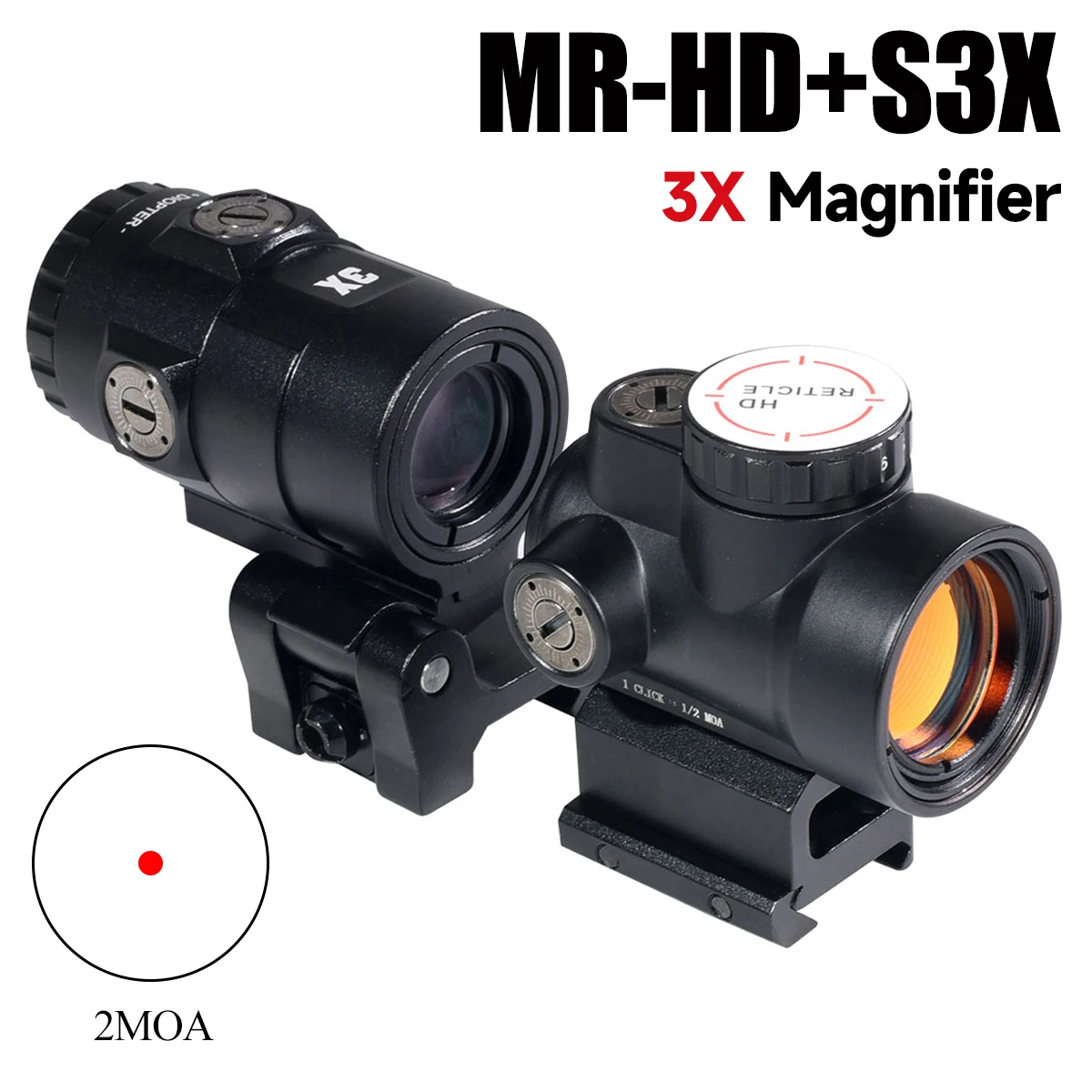 

Tactical MR-HD Holographic 2MOA Red Dot Sight with 3X Magnifier Combo Accessoirey for Outdoor Hunting 20-22mm Rail Mount