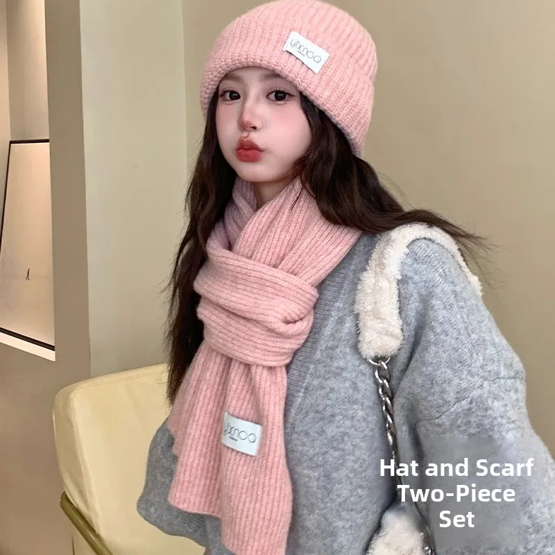 thickened-knitted-scarf-women's-winter-fashion-korean-style-dopaamine-pink-warm-couple's-woolen-scarf-geometric-pattern