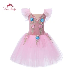 Girls Pink Velvet Ballet Flower Tutu Dress Romantic Long Skirt Dance Performance Costume Professional Kids' Outfit 2025 New