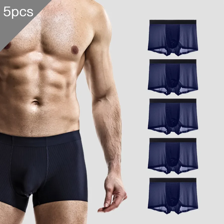 

5PCSMen's underwear with ice silk, personalized youth trend, summer four-corner trouser head, ultra-thin, seamless, breathable,