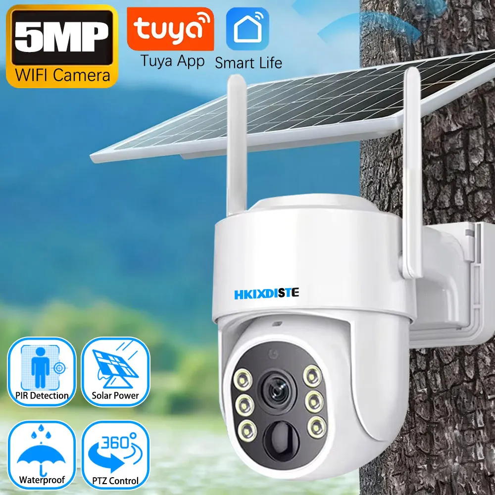 

Wireless 5MP Tuya Solar WiFi Security Camera Outdoor Low Power Battery PTZ Camera PIR Motion Detection CCTV Video Surveieillance