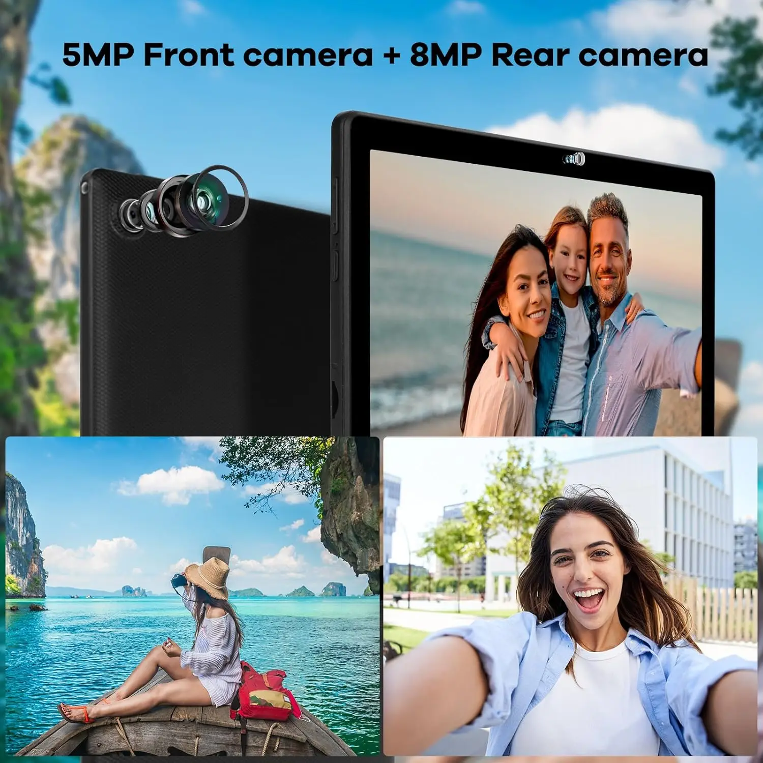 URAO 10 Inch Tablet Android 14 8GB(3+5 Expand) RAM 64GB ROM 1TB Expand 1280x800 IPS Screen 5000MAH Battery Dual Cameras WiFi 6