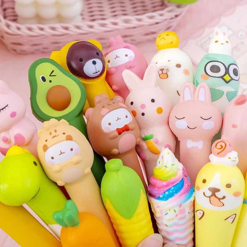 1Pc 0.5mm Kawaii Animals Stress Relieve Squishy Gel Pen Signature Squeeze Foam Pen Cute School Office Supplies Gift Stationery