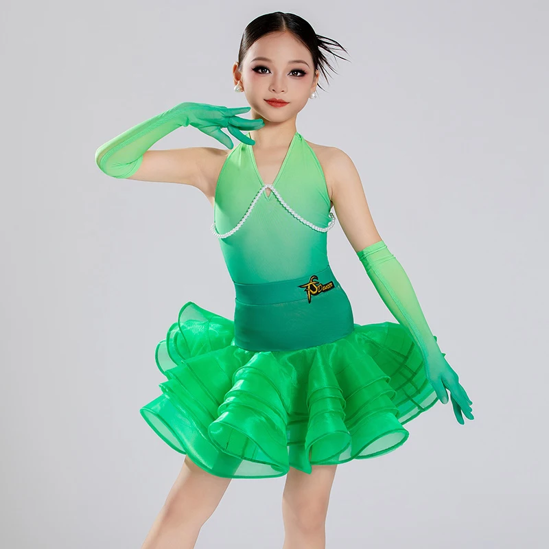 ハイエンドグラデーションカラーチャチャラテンダンスプロフェッショナルドレス子供社交ダンス競技衣装ステージドレス SL13950