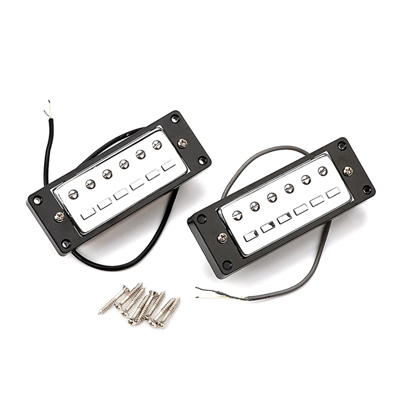 

Set Of 2 Pcs Mini 6 String Guitar Humbucker Pickups Black & Silver With Black Ring For Electric Guitar Parts