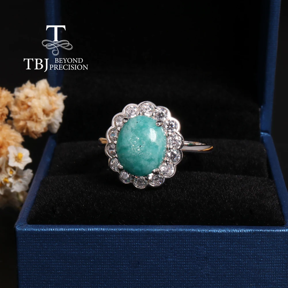 Gorgeous oval design natural amazonite Ring fine jewelry 925 sterling silver elegant romantic women banquet wear