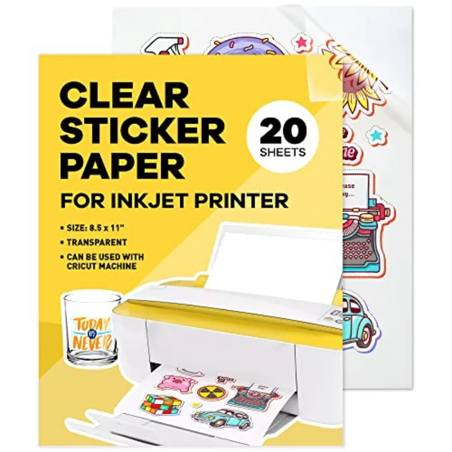 90% Sticker Paper for Printer Transparent Glossy 8.5 x 11 Printable Vinyl