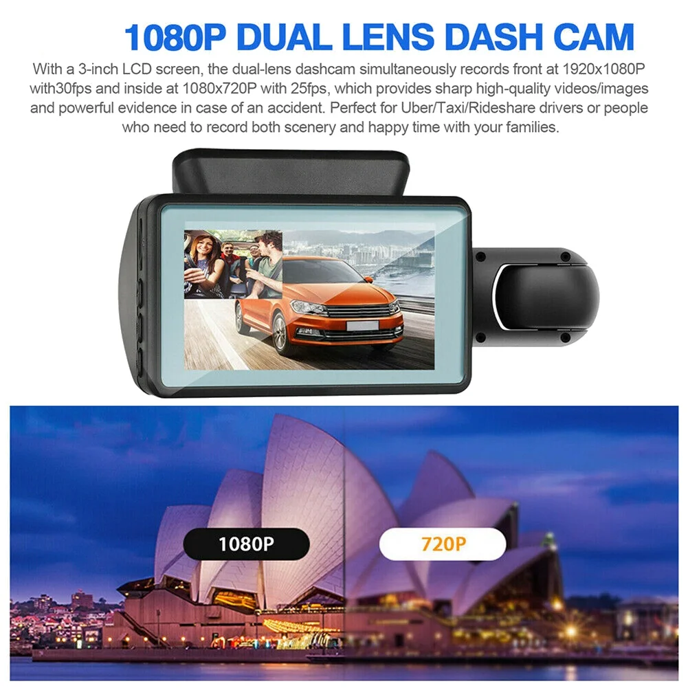 Dual Lens Dash Cam Car DVR Front and Inside Camera Video Driving Recorder Parking Monitor Night Vision G-Sensor