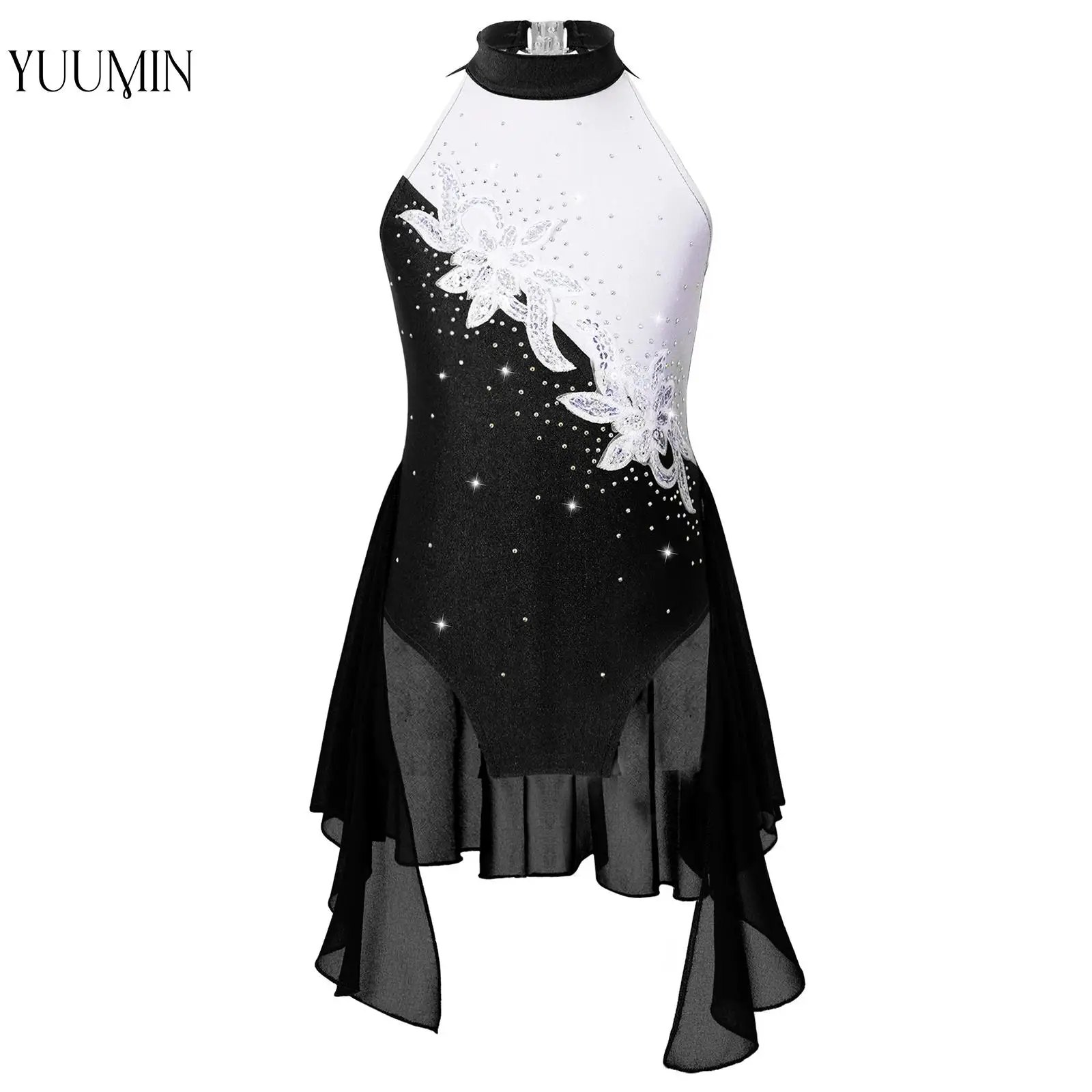 New Dresses Sequin Dance Skirt Dress Ballet Gymnastics Leotard Figure Skating Costume Lyrical Dance Dress Swimsuit for Children