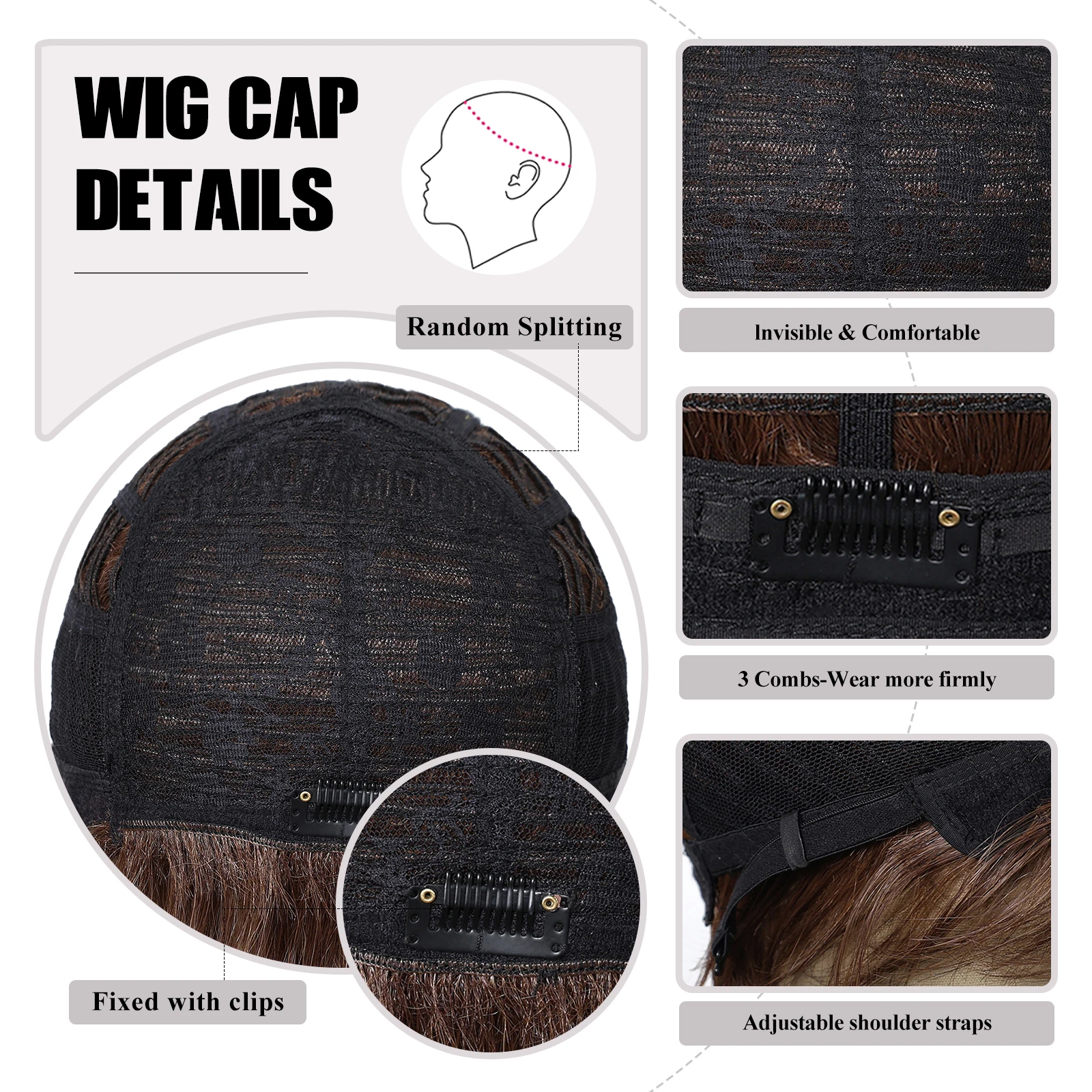 Wig campuran rambut manusia potongan pendek Pixie untuk wanita Wig rambut manusia campuran Bob bergelombang lapisan coklat kastanye dengan poni Wig harian wanita