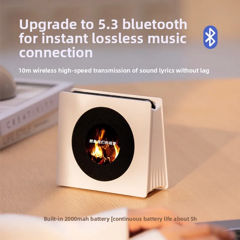 Smart Bluetooth Speaker with Floating Lyrics & Time Display 360° Stereo Sound Multi-Mode Play for Bedroom Office Living Room