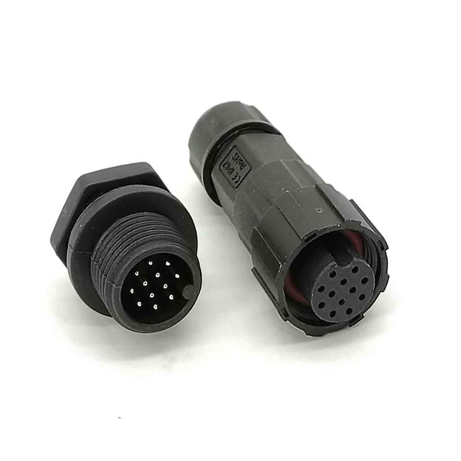 M16 12 Pin Waterproof Connector Plug Socket with Threaded Assembly - Controller Power Supply, Soler Type IP68