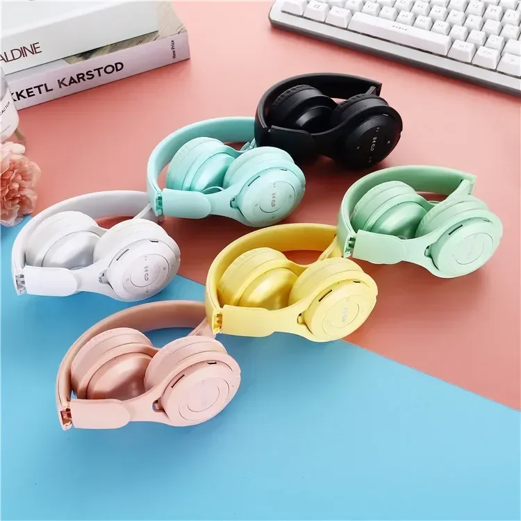 Macarone Wireless Bluetooth Headphones Y08 HIFI Surround Sound Foldable Laptop Headsets with Mic for Children Anime Cartoon