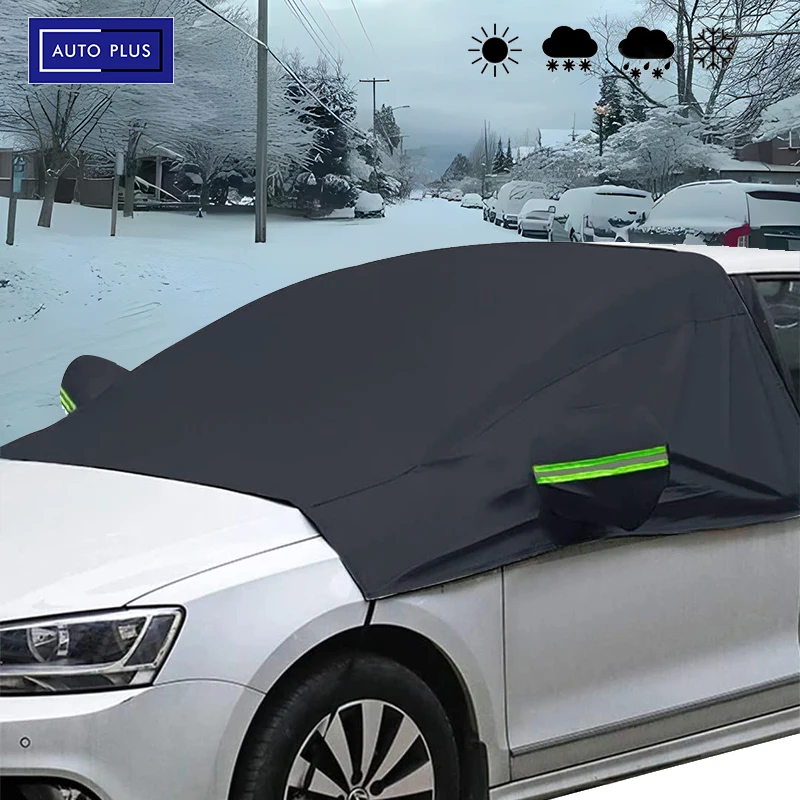 Universal Oxford ผ้าฝาครอบกระจกหน้ารถกระจกรถยนต์ Snow Sun Shade พร้อมแถบสะท้อนแสงฤดูหนาวหิมะ