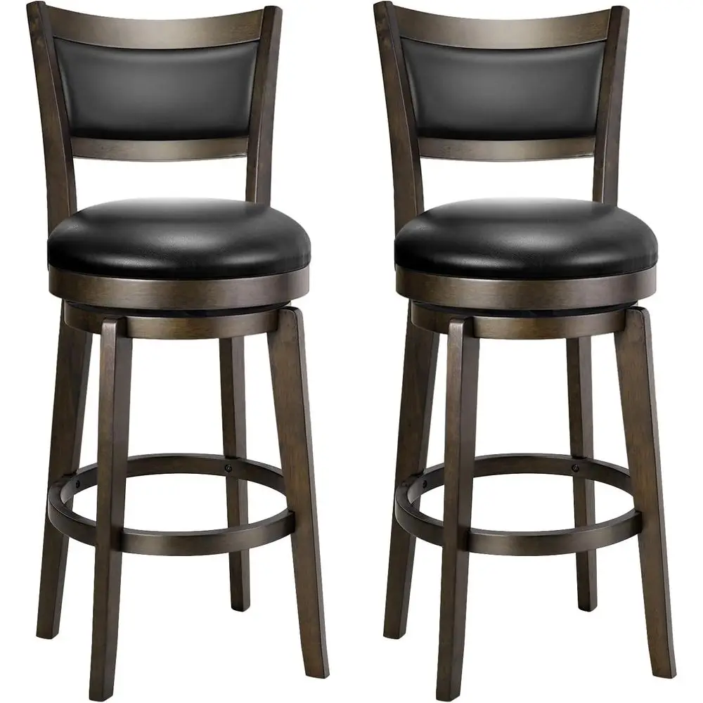 

TIFICY Set of 2, 26 Inch Counter Height Barstools, Black Faux Leather with High Backrest, Solid Wood Legs & Footrest, Ideal for