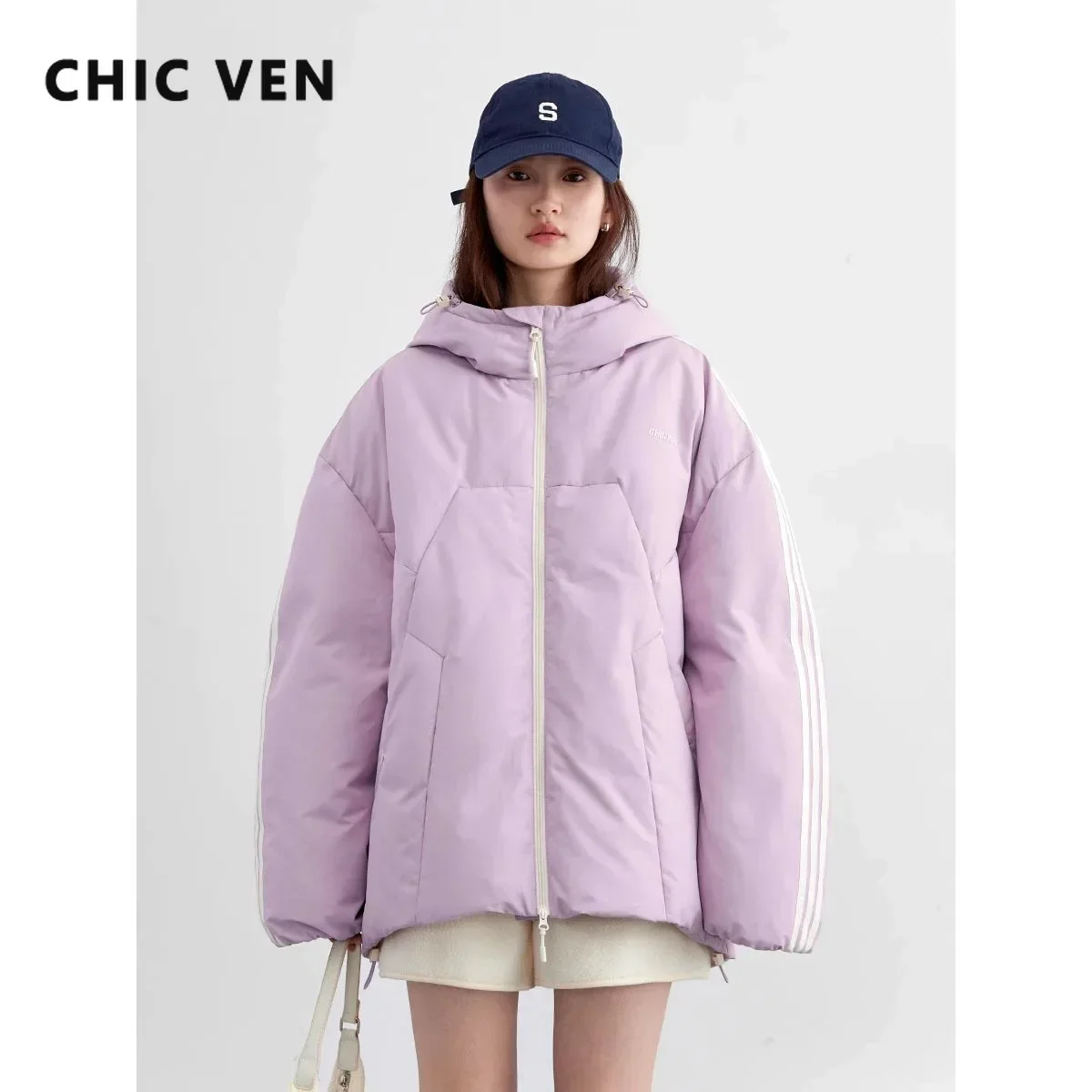 CHIC VEN Women Down Coats Hooded New Loose Sports Contrasting Color Down Jacket Female Overcoat Streetwear Autumn Winter 2024