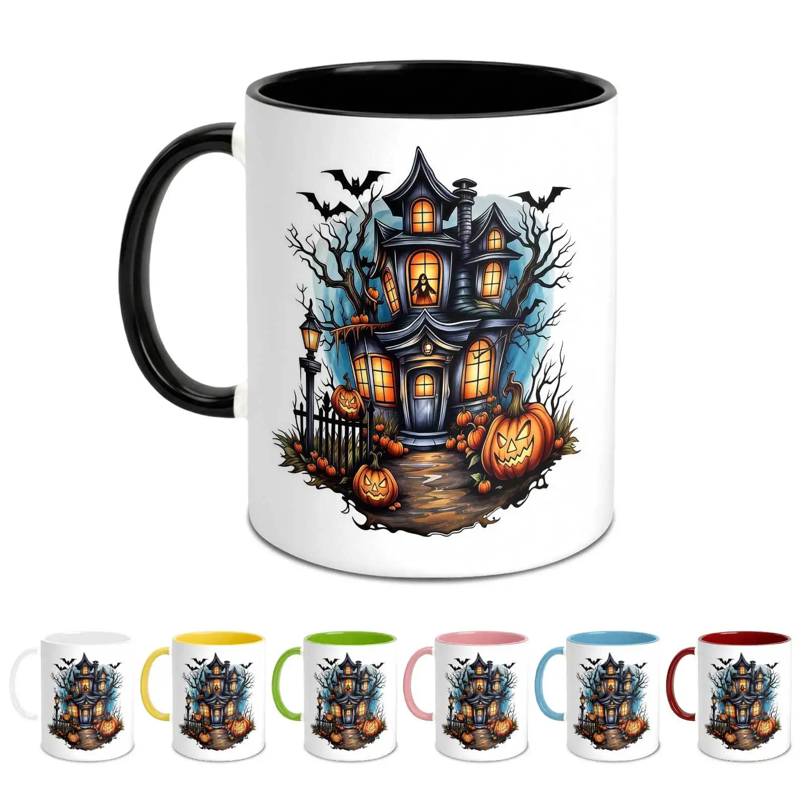 1pc Spooky Pumpkin Haunted House Ceramic Mug - 11Oz Cup with Haunted House & Pumpkin Design, Suitable for Home, Office, Halloween Gift, Men & Women, for Hot/Beverages, Local Warehouse