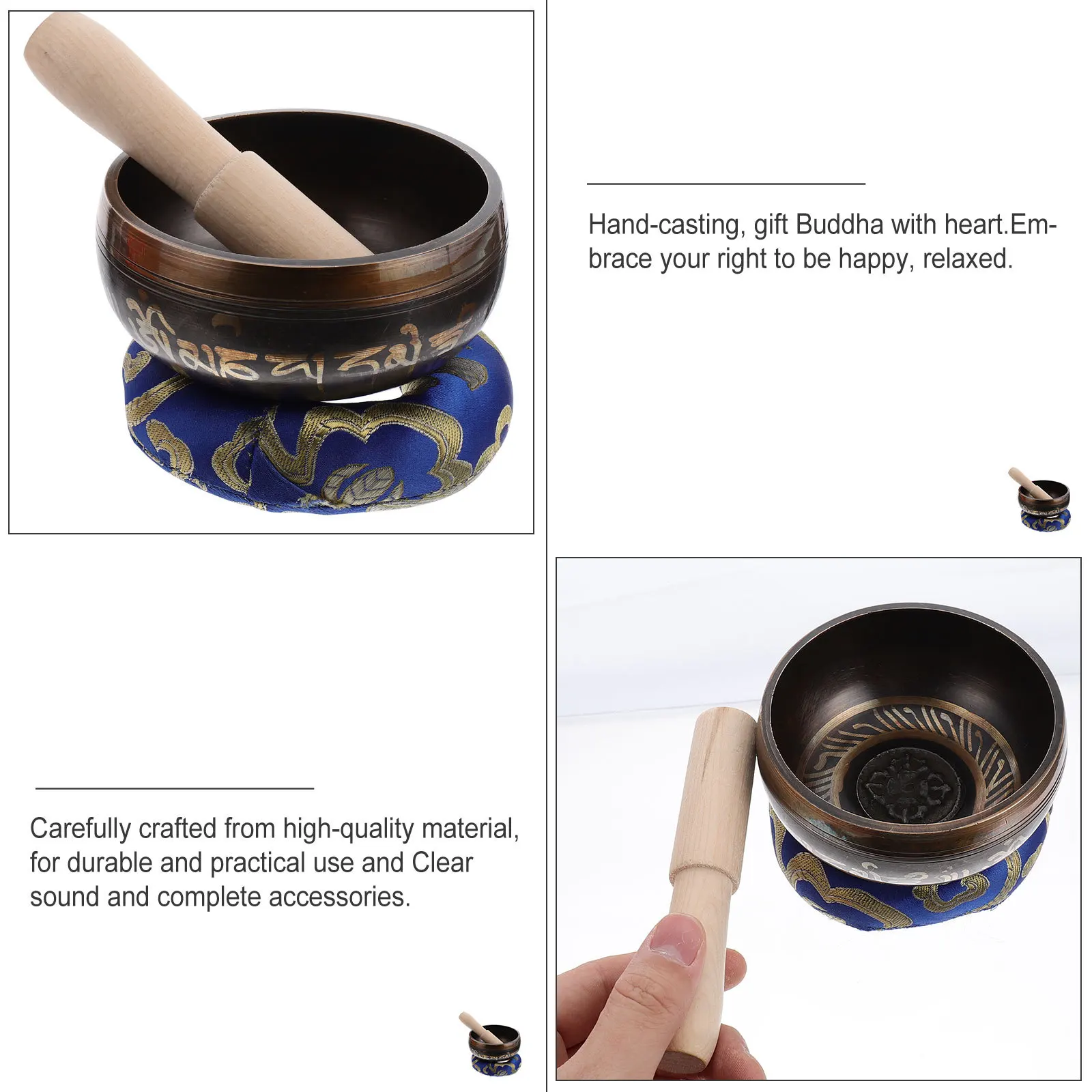 

1Set Buddhist Singing Bowl Kit Natural Tibetan Sound Bowl for Meditation Therapy Grounding Deep Tone Calming Mind Body Spiritual