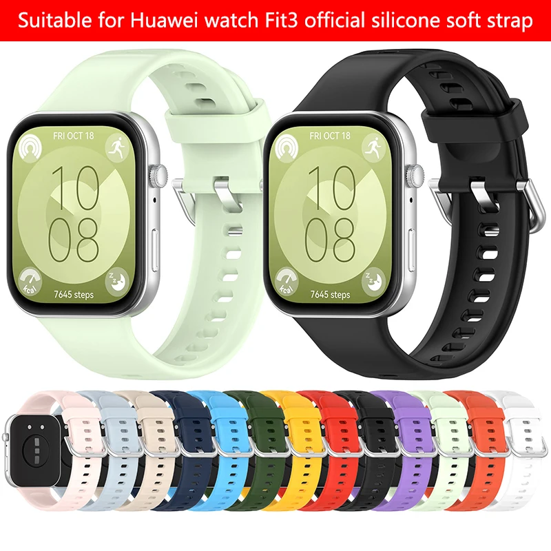 Smart Watch Silicone Strap Waterproof Soft Sport Simple Business Pin Buckle Fashionable Unisex Suitable For Huawei Watch Fit 3