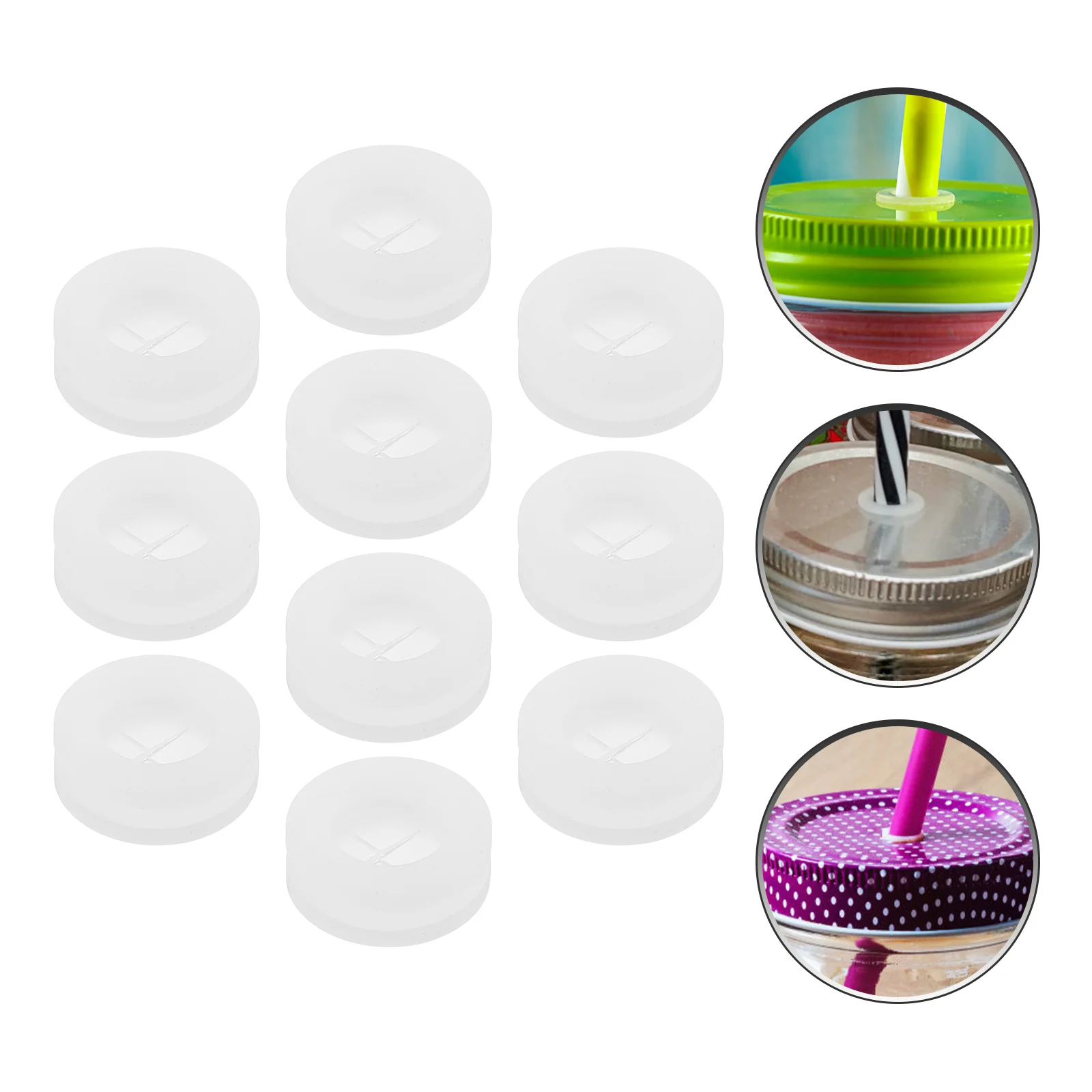 10 Pcs Shot Straw Silicone Stopper Mason Jar Cover Plugs Fixed Hole Grommet Lid