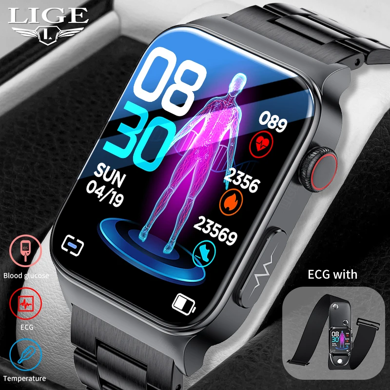 LIGE New Men Smart Watch 1.92inch HD screen Monitoring Body Temperature Waterproof Watch Outdoor Fitness Tracker Smartwatch Men