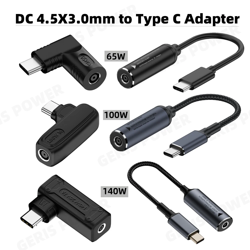 65W 100W 140W DC 4.5X3.0mm Female to USB C Male Adapter Plug Connector for HP Laptop Charger Type C PD Converter 5V 9V 20V Cable
