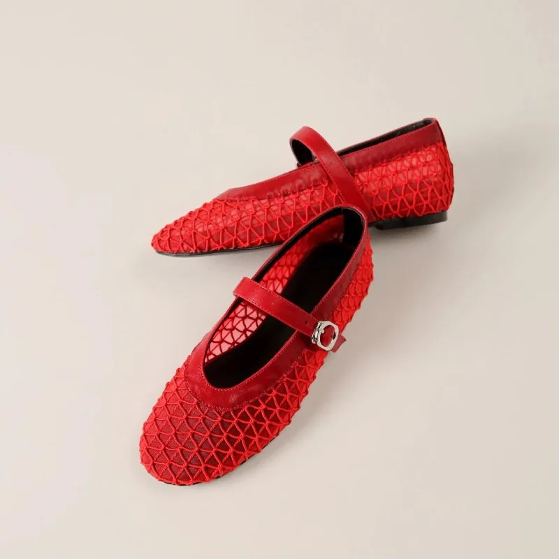 

New Womens Mary Jane Shoes Exquisite Air Mesh Casual Shoes for Woman Fashion Ballet Head Flat Shoes Designer Shoes Zapatos Mujer