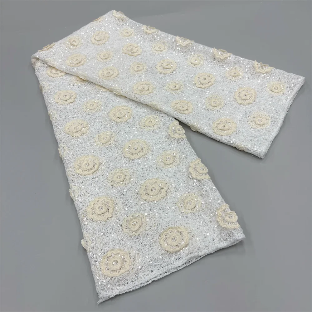 Neuer Stil Dreidimensionale Pailletten-Spitzenstoffe 2026 Hochwertige Spitze Wasserlösliche Bestickte Modische Weiche Spitze 5 Yards – Detail 6