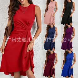 Elegant Women's Midi Dress 2024 Summer New Fashion A-line Wrinkled Middle Dress Prom Dresses Sukienki Vestido  Robe De Mariée