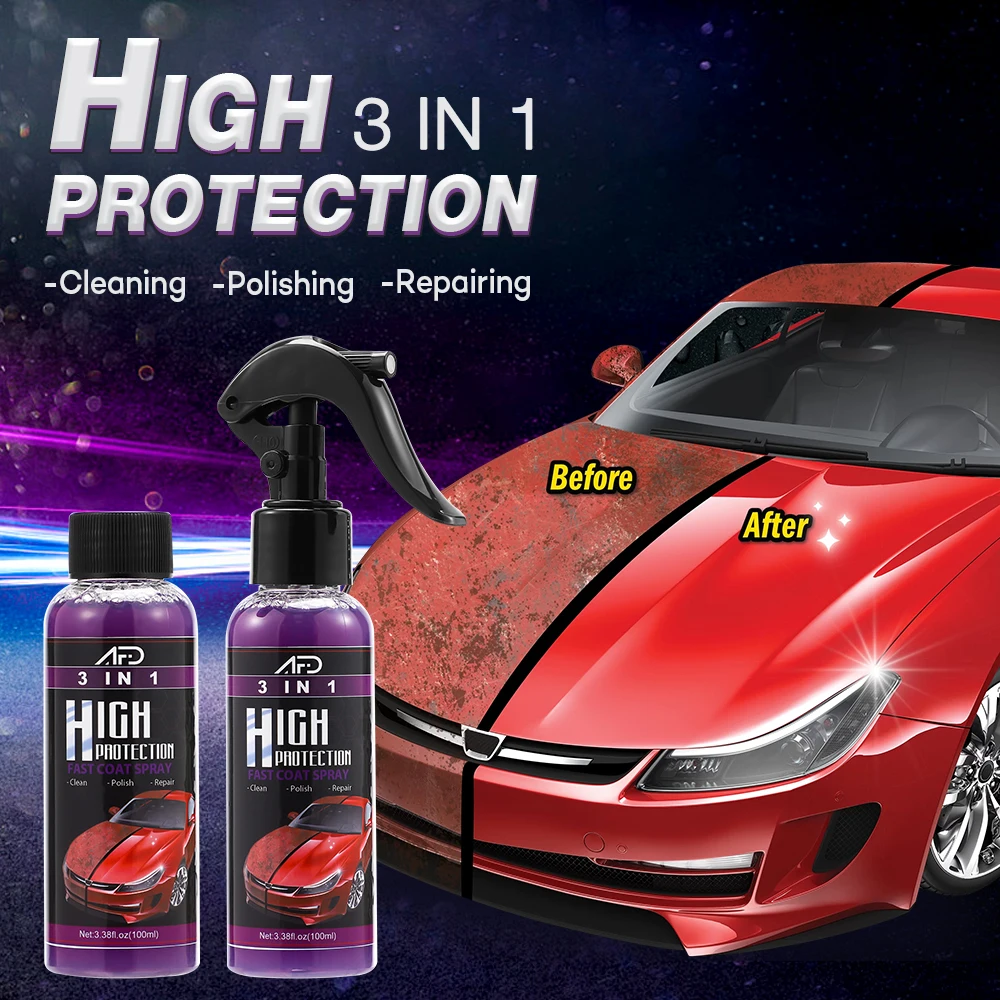 Spray de revestimento cerâmico do carro, Auto Nano Coating, Restaurador de arranhões exteriores, 3 em 1, 100ml