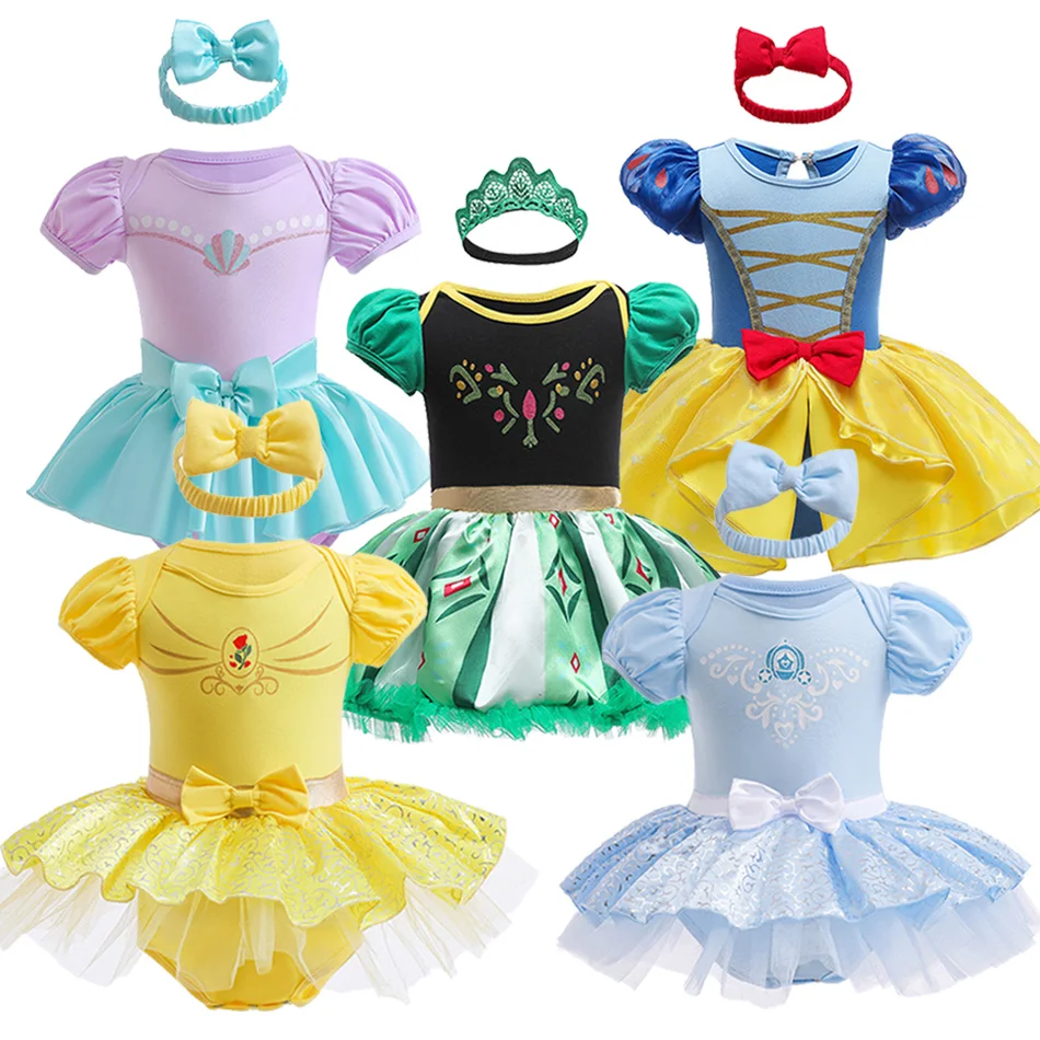 

Baby Romper Tutu Dress With Headband Infant Girl Snow White Princess Clothes Cute Dress Elsa Anna Halloween Party Costume Outfit