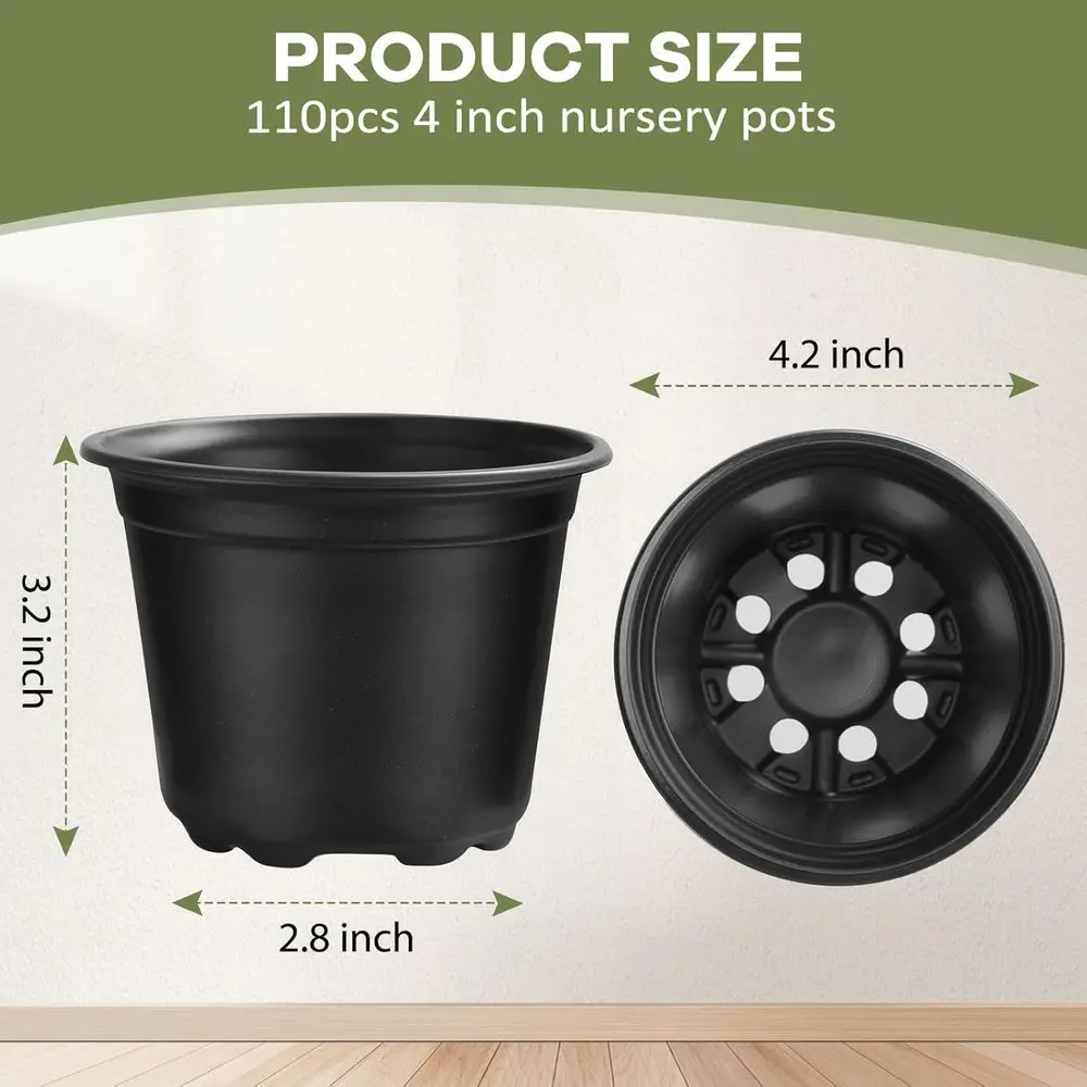 4.5 Nursery Pots, 110-Count Plastic Planters with Drainage for Seedlings & Succulents