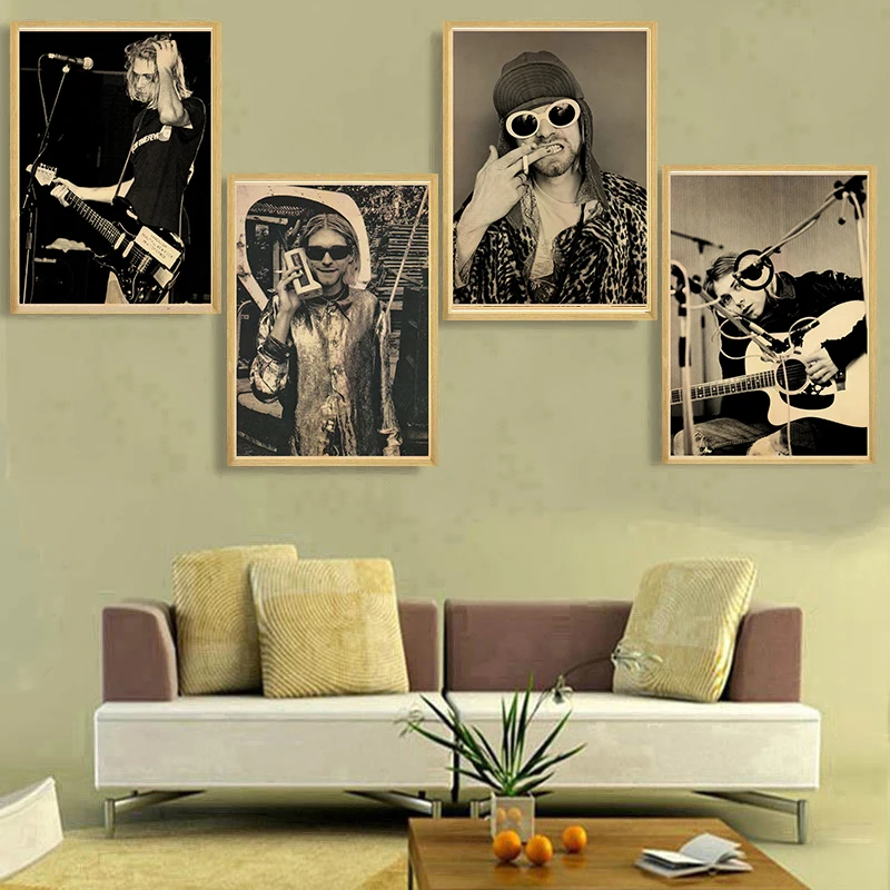 Carteles de cantante Kurt Cobain, pegatinas de papel Kraft Retro, música Rock and Roll, decoración Vintage para habitación, Bar, cafetería, pinturas